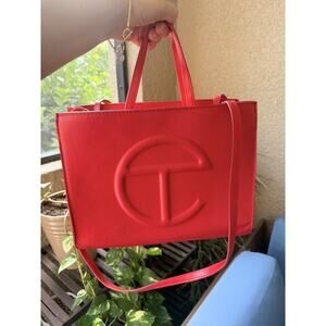 Telfar Shopping Bag In Vibrant Red Vegan Leather Excellent Shmedium 13 by 10